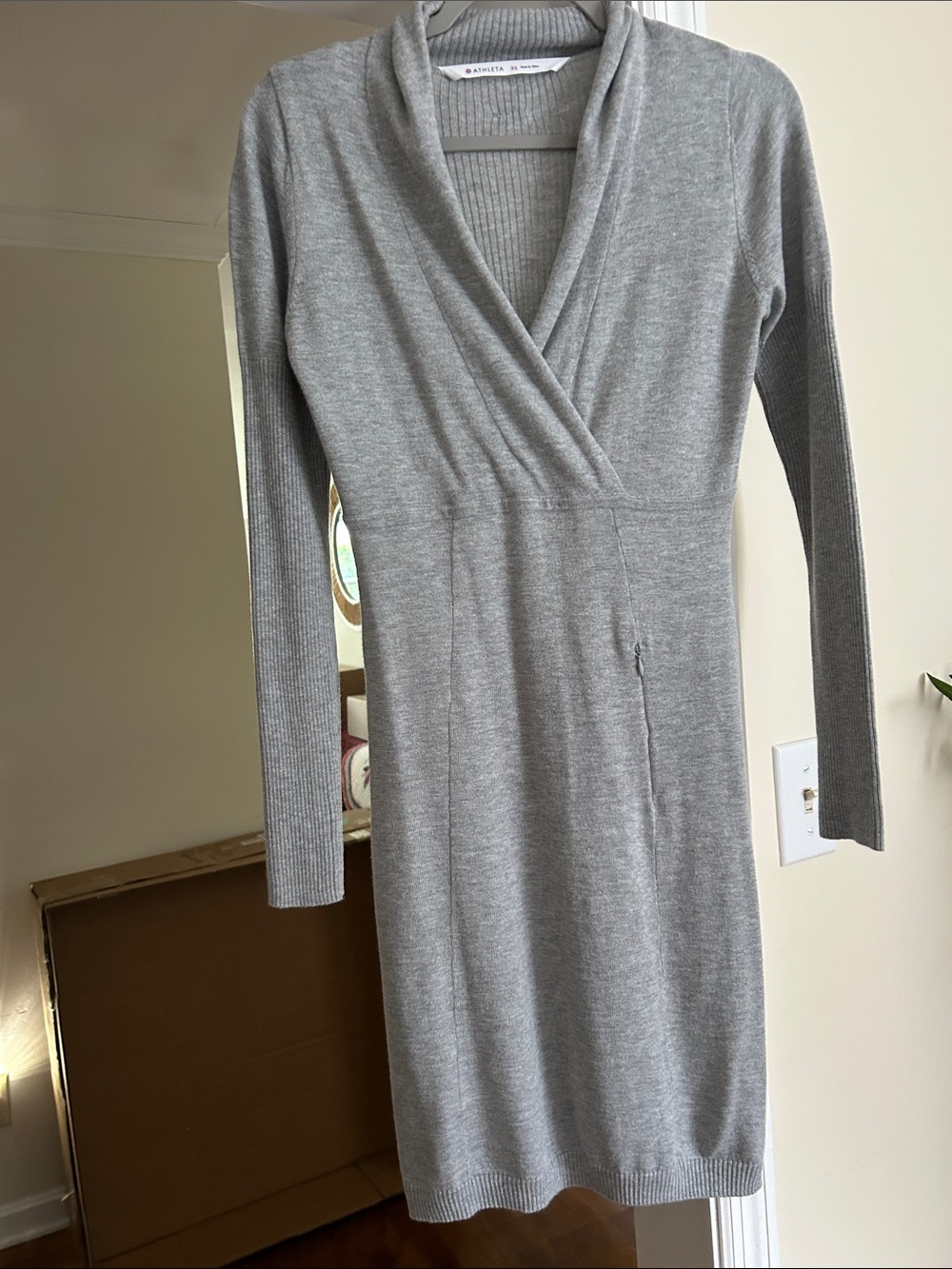 Athleta Light Gray Wrap-Front Long Sleeve Knit Dress